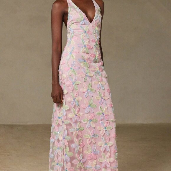 Multicolor Women's French Elegant Romantic Date Night Luxury Floral Maxi dress - Picture 4 of 8